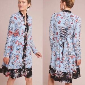 NWT 14 Anthropologie Maeve Floral Shirtdress w Corset tie back